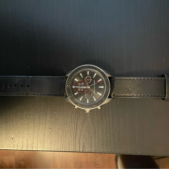 Armani Exchange. Black And Stainless Steel. Leather Band. - Picture 2 of 4